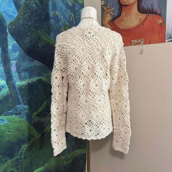 cream crochet floral handknit sweater medium boho cottagecore y2k - Picture 5 of 8